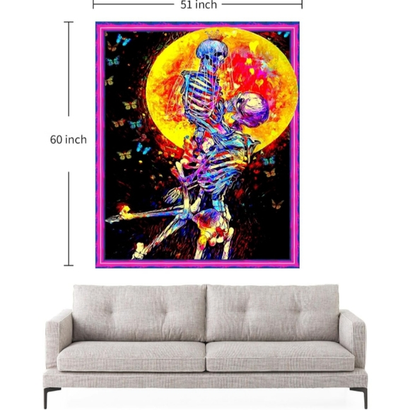 Black Light Skeleton Lovers Moonlight Skeletons Moon Wall Tapestry Blacklight - Picture 5 of 13